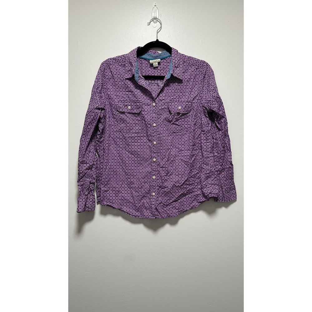 St. John's Bay Womens Purple Floral Cotton Button Down Shirt Petite Large PL
